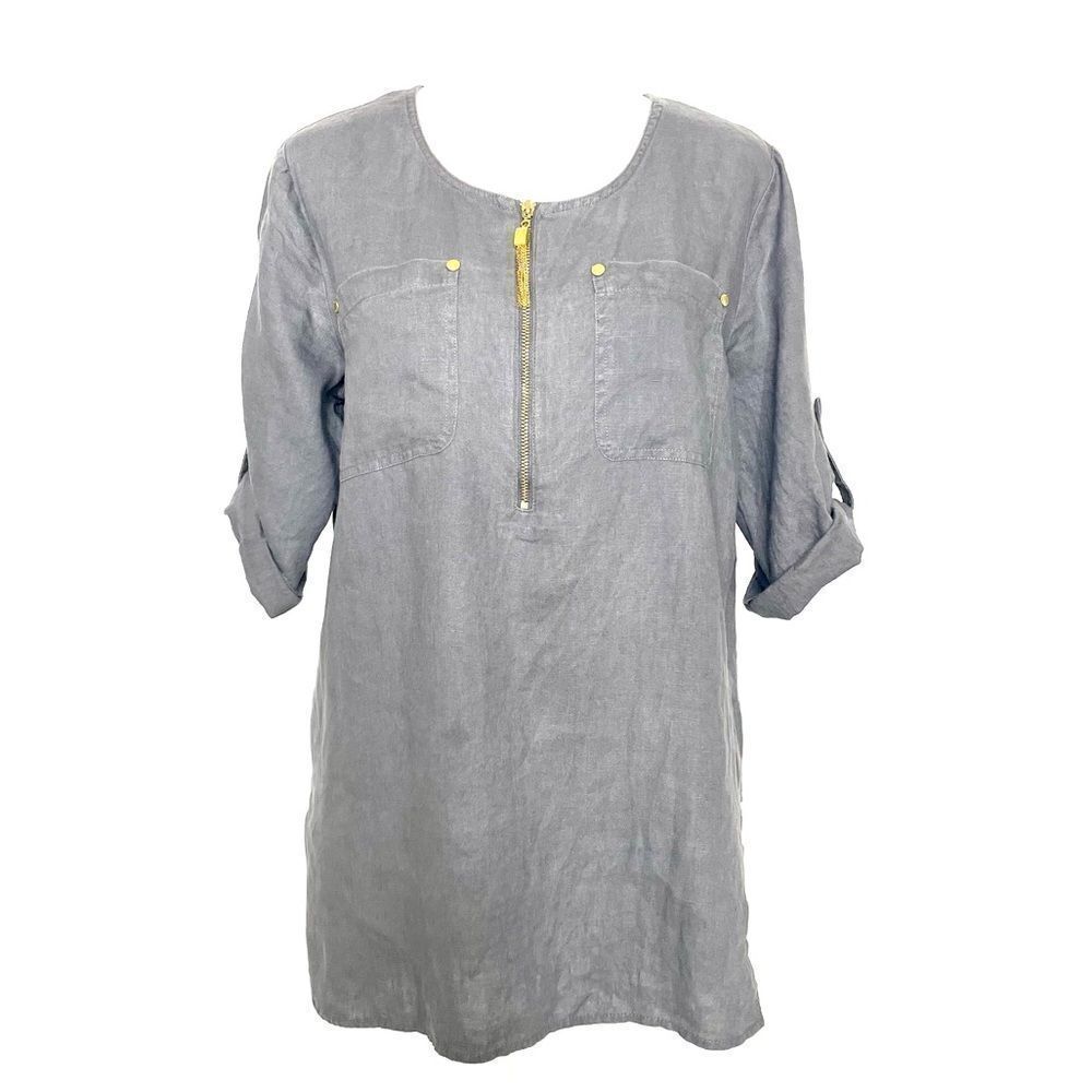 Ellen Tracy Linen Tunic Blouse Gray Size Small